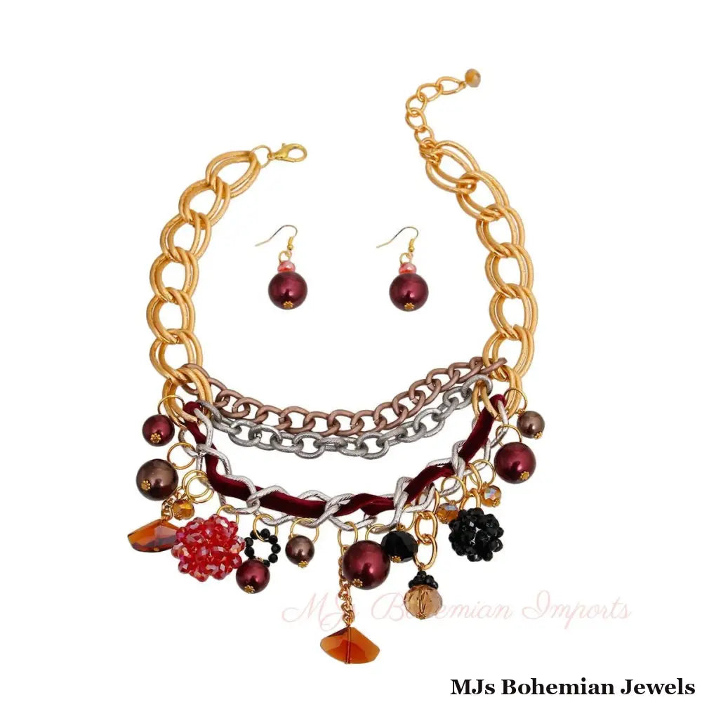 Red Charm Layered Chain Necklace