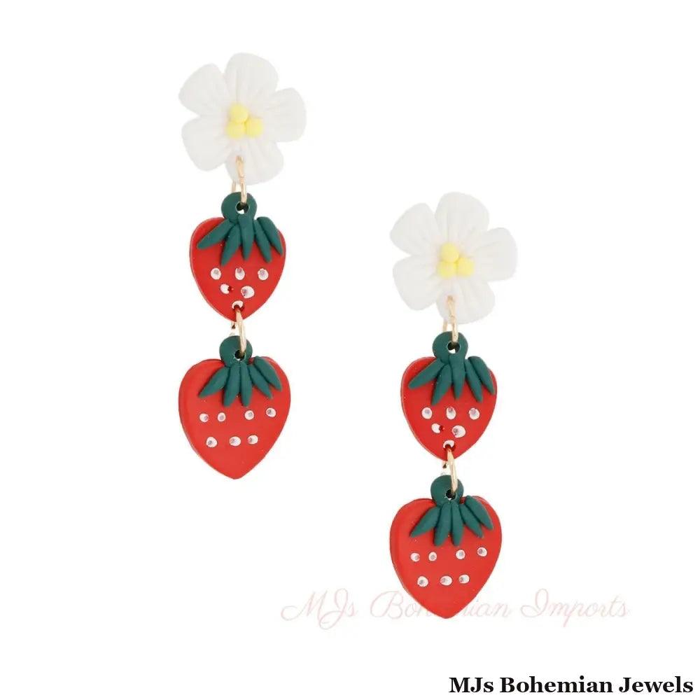Red Clay Strawberry Dangle Earrings