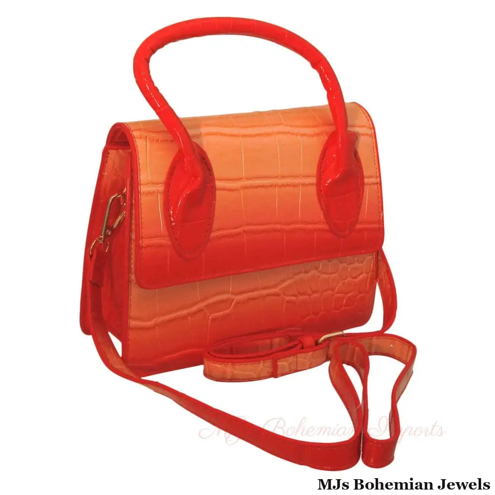 Red Croc Flap Satchel Handbag