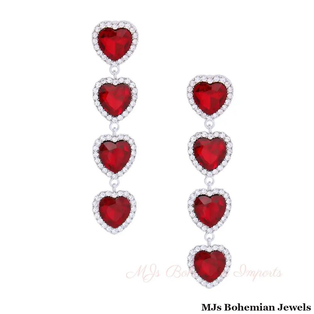 Red Crystal Quad Heart Earrings