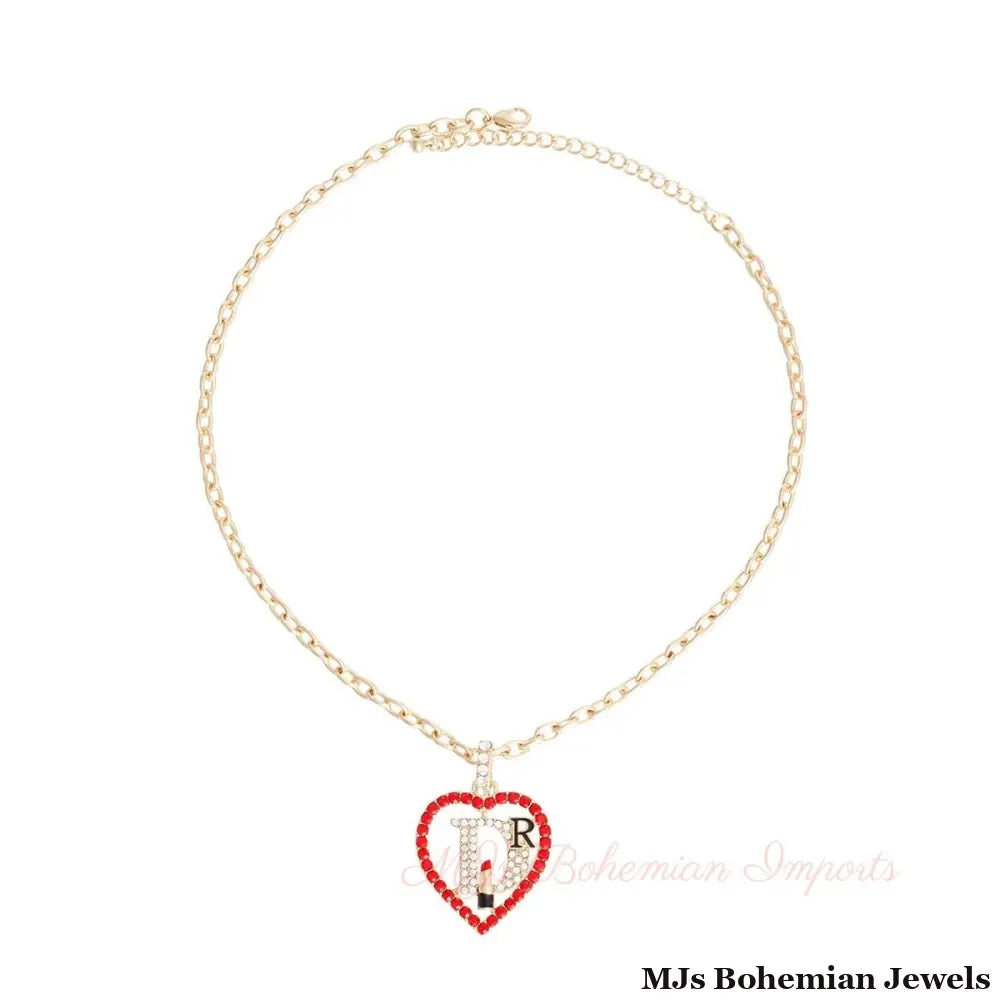 Red Designer D Heart Necklace