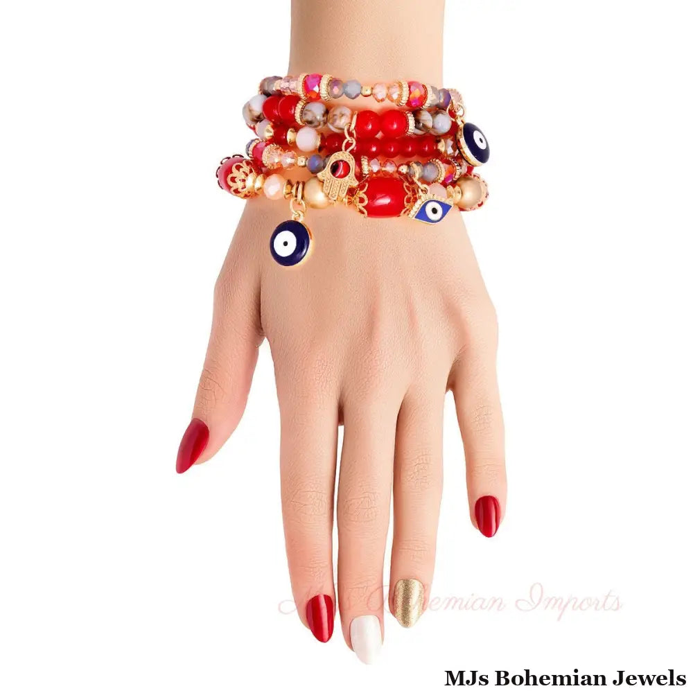 Red Glass Bead Evil Eye Bracelets