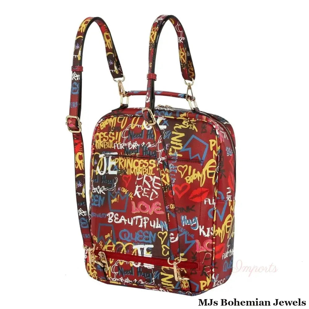 Red Graffiti Trolley Sleeve Backpack