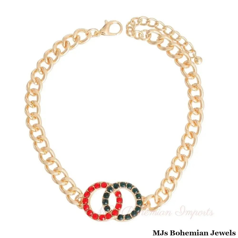 Red Green Linked Ring Stone Anklet