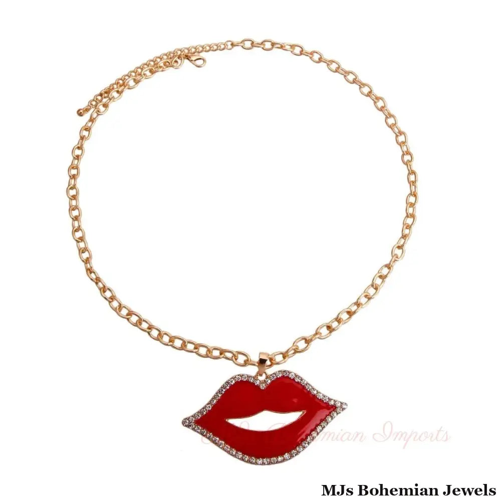 Red Lips Gold Chain Necklace