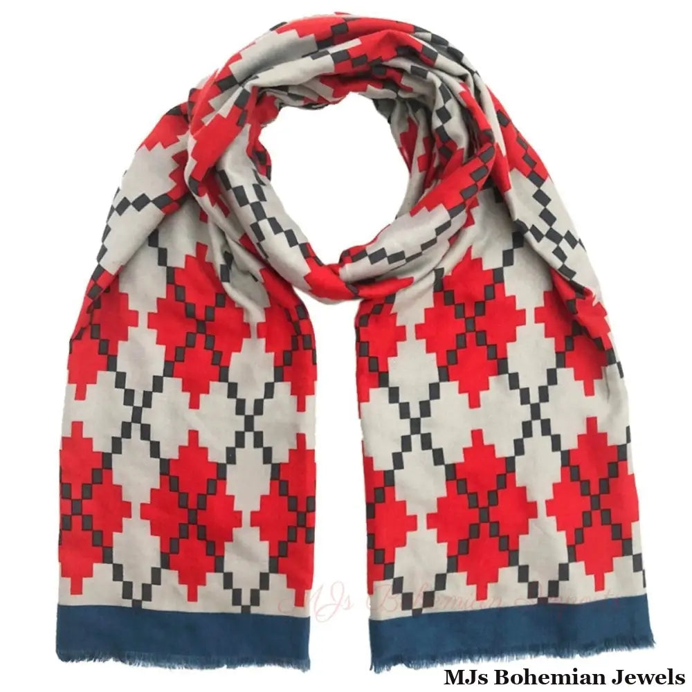 Red Pixel Argyle Scarf