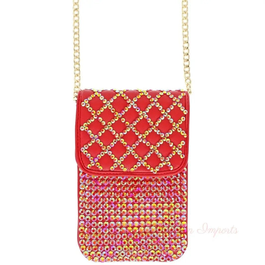 Red Quilted Rhinestone Cellphone Bag