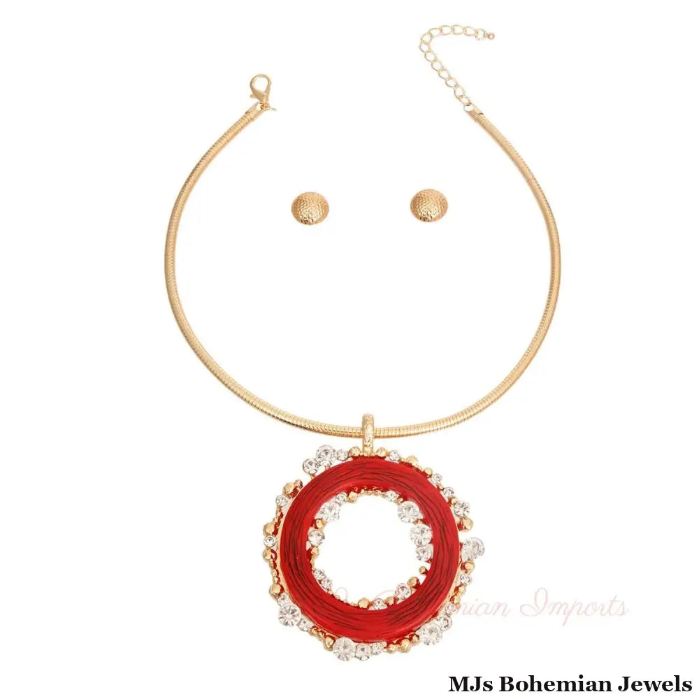 Red Rhinestone Round Pendant