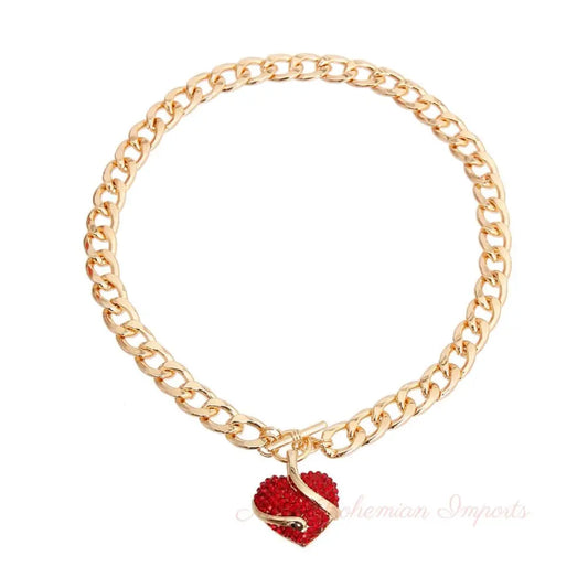 Red Rhinestone Snake Heart Necklace