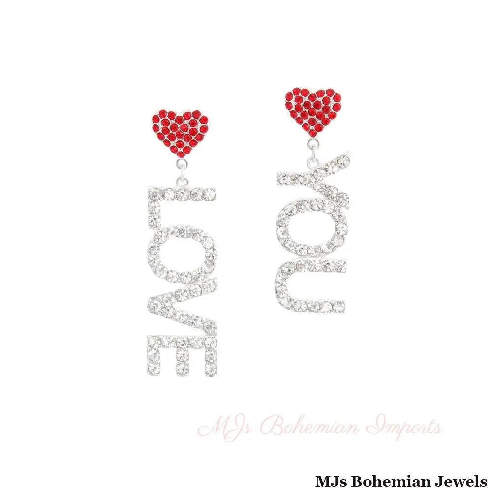 Red Silver LOVE YOU Earrings