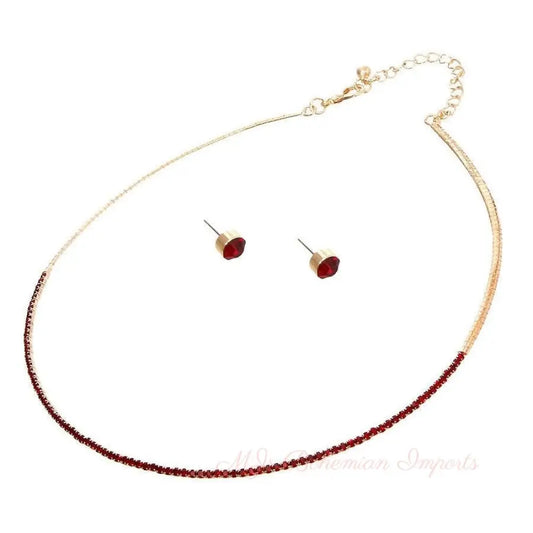 Red Stoned Simple Necklace Set