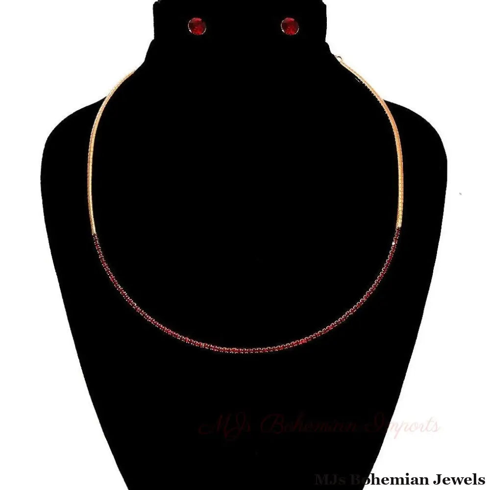 Red Stoned Simple Necklace Set