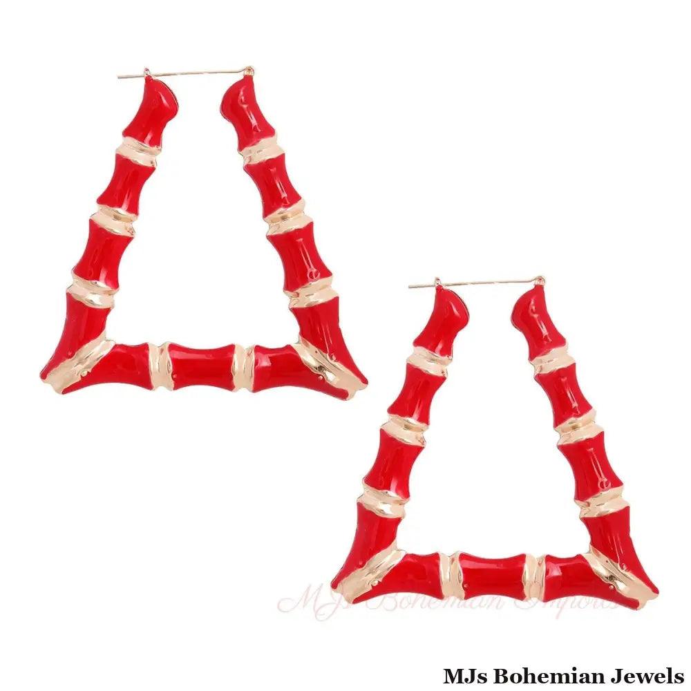 Red Trapezoid Bamboo Hoops