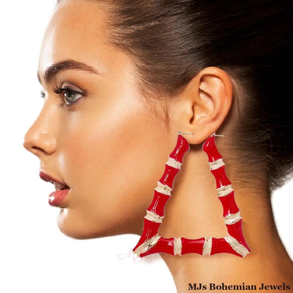 Red Trapezoid Bamboo Hoops