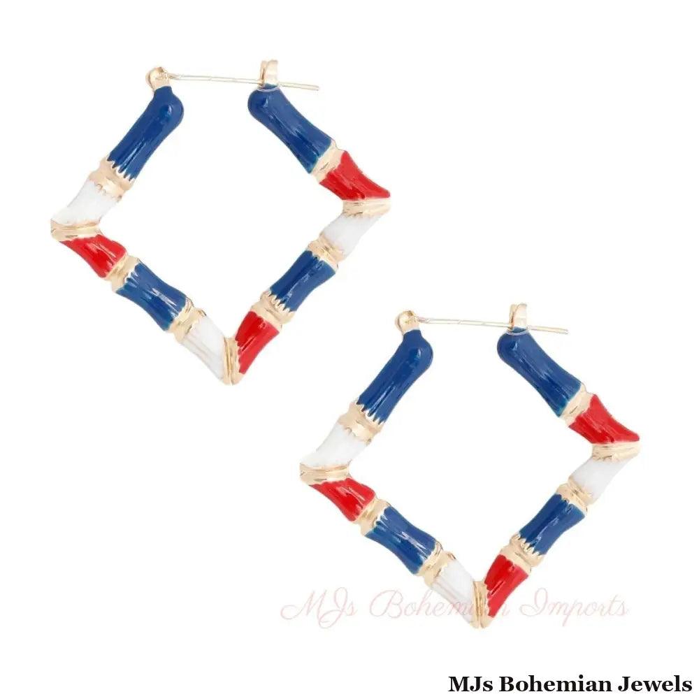 Red White Blue Diamond Bamboo Hoops