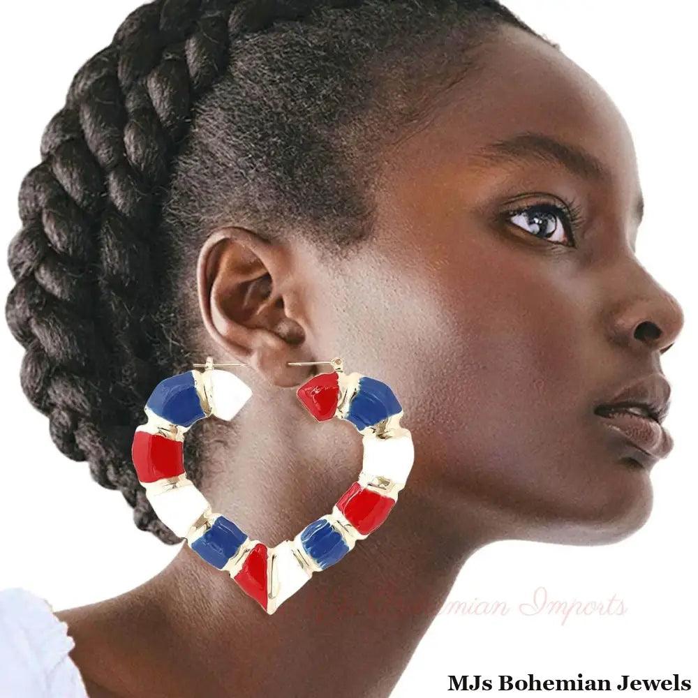 Red White Blue Heart Bamboo Hoops