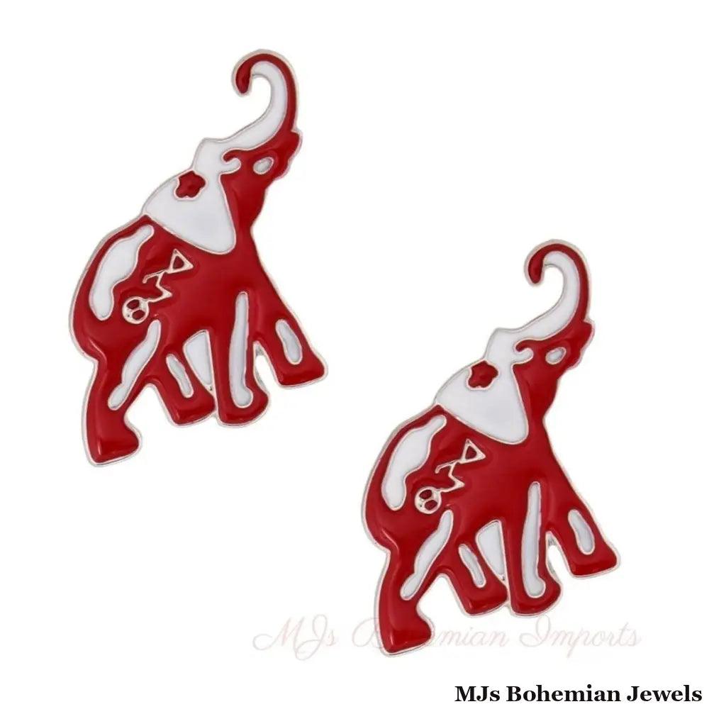 Red White Elephant Studs