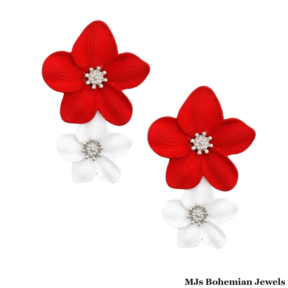 Red White Flower Earrings
