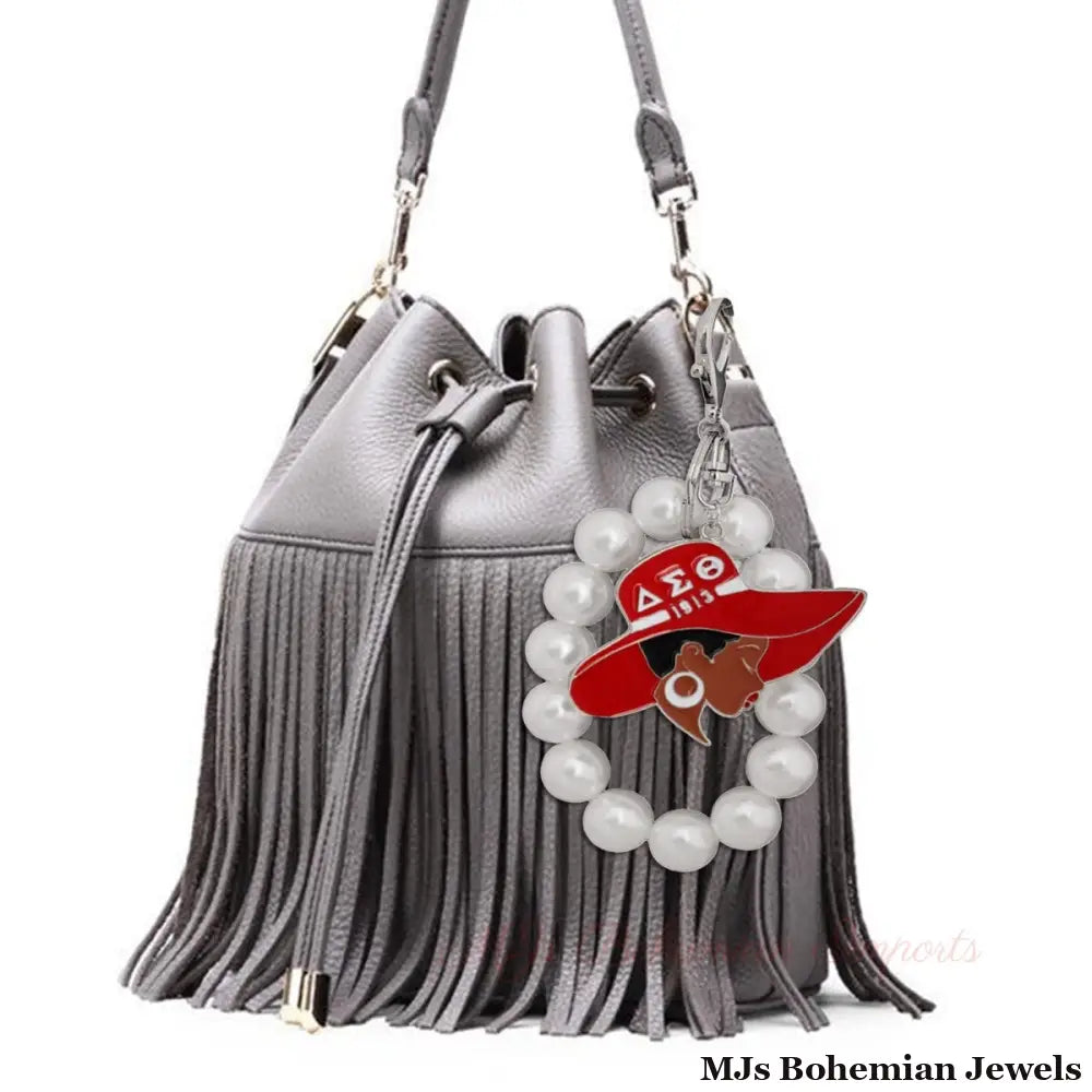 Red White Hat Pearl Keychain