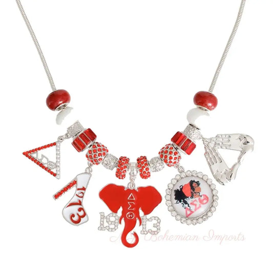 Red White Sorority Charm Necklace