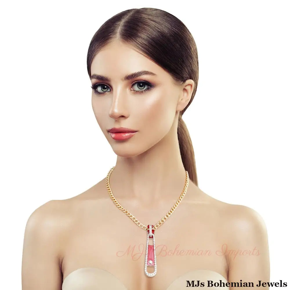 Red Zipper Pendant Necklace