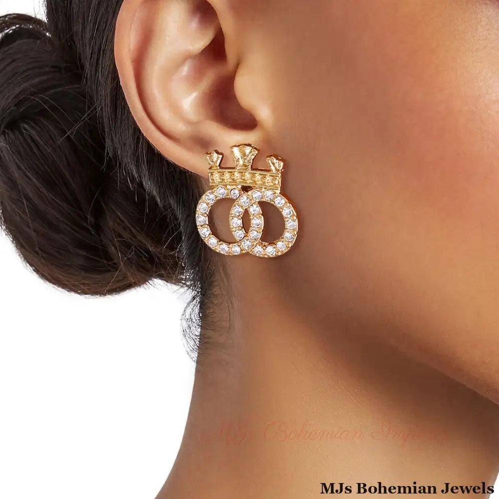 Regal Crown Studs - Gold Rhinestone