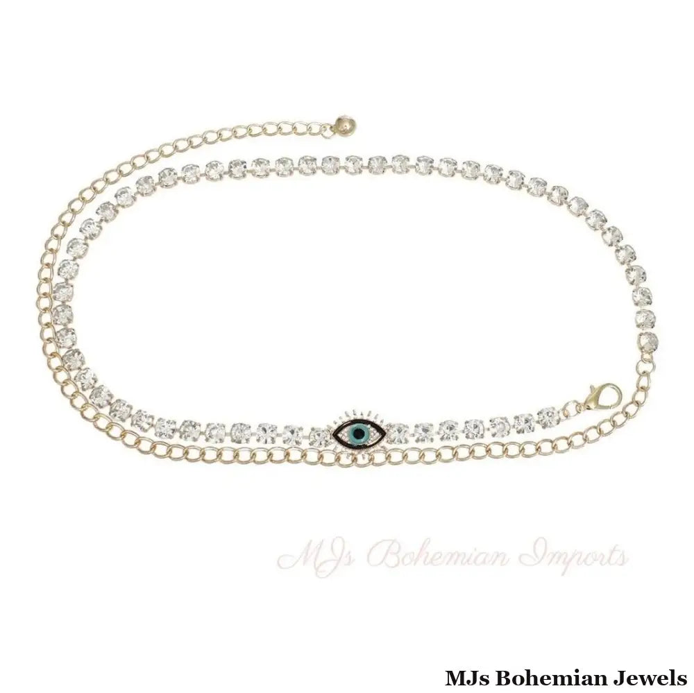Rhinestone Belt Gold Evil Eye Chain Belt for Women