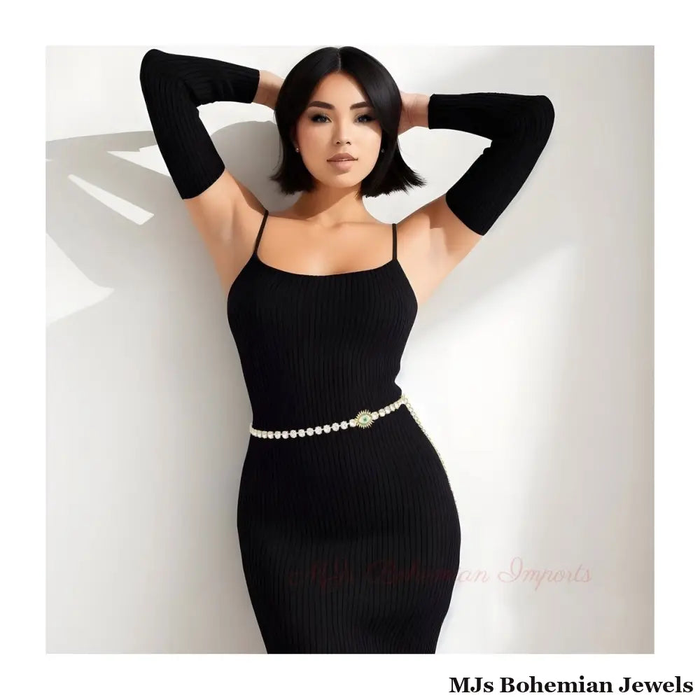 Rhinestone Belt Gold Evil Eye Chain Belt for Women