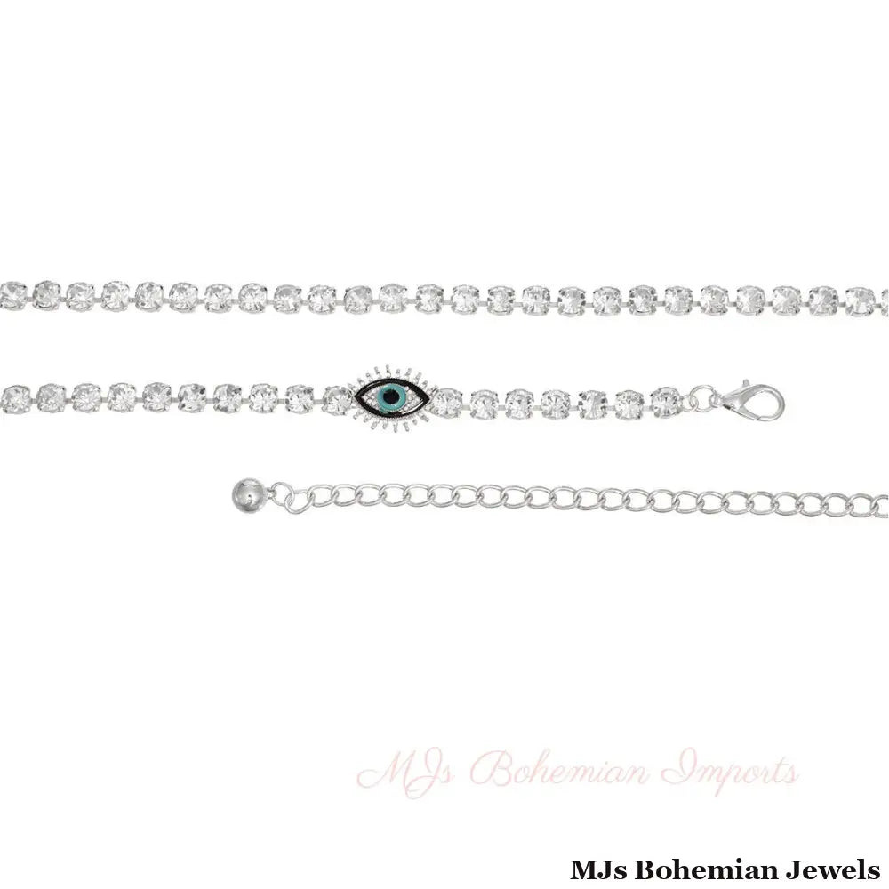 Rhinestone Belt Silver Evil Eye Chain for Women