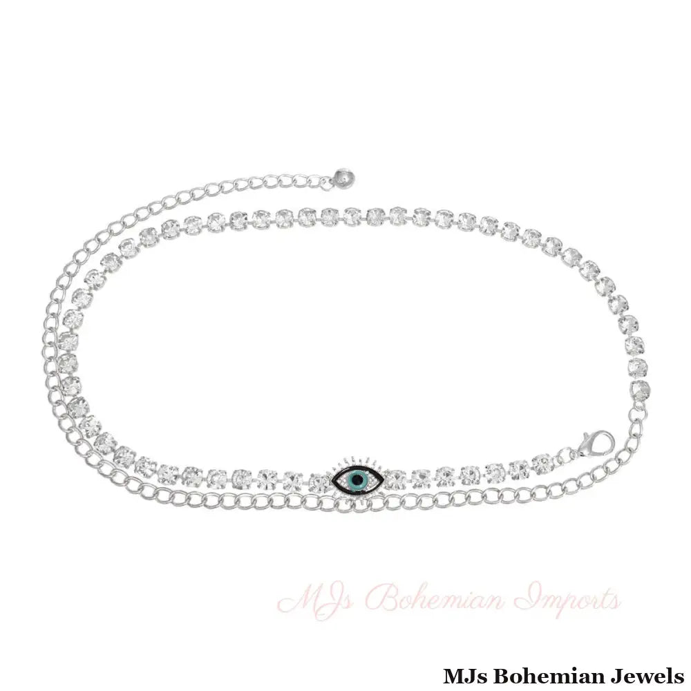 Rhinestone Belt Silver Evil Eye Chain for Women