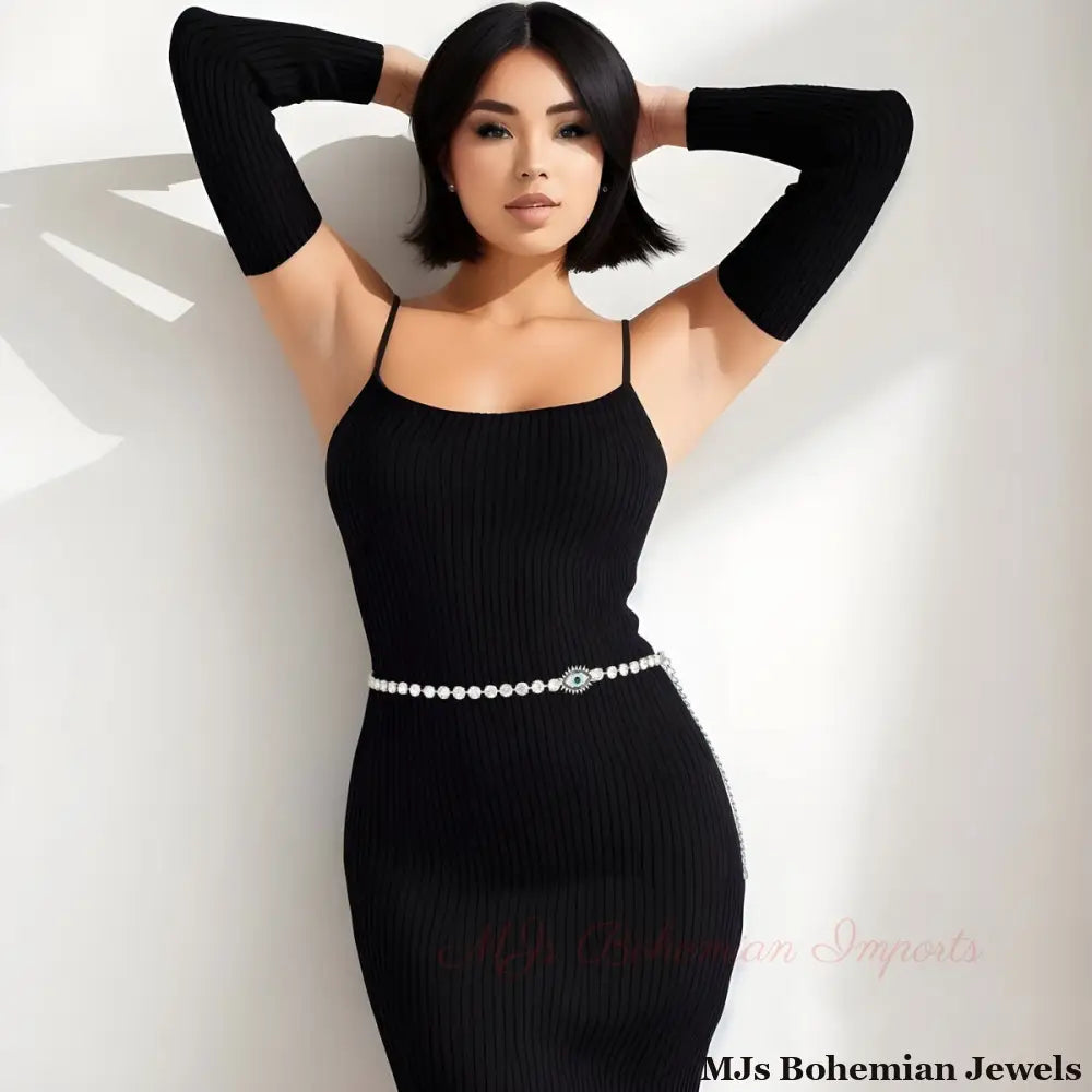 Rhinestone Belt Silver Evil Eye Chain for Women