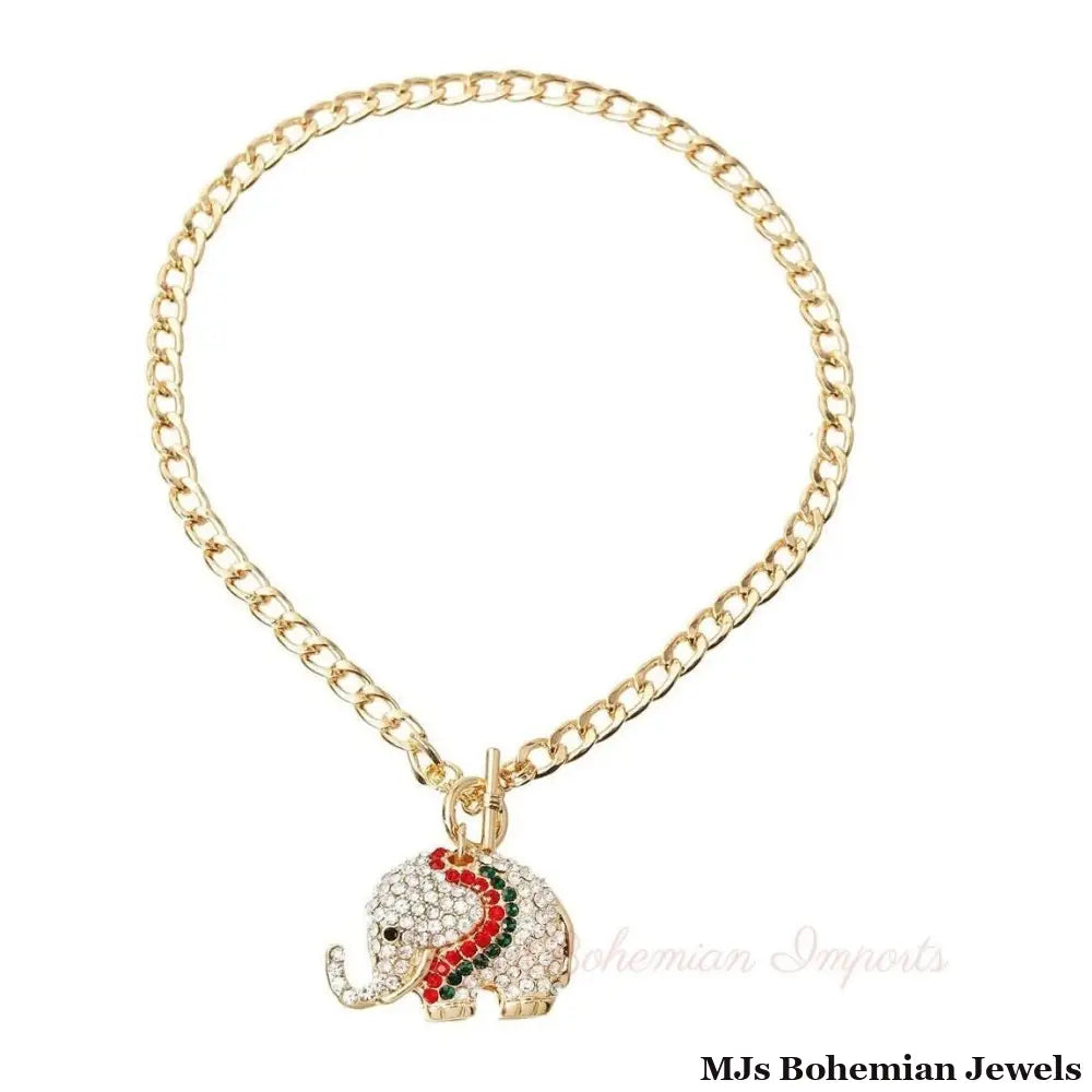 Rhinestone Elephant Toggle Necklace