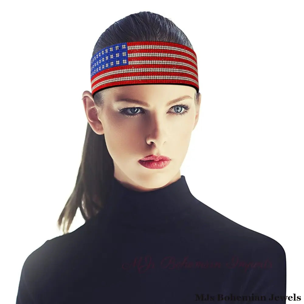 Rhinestone Flag Stretch Headband