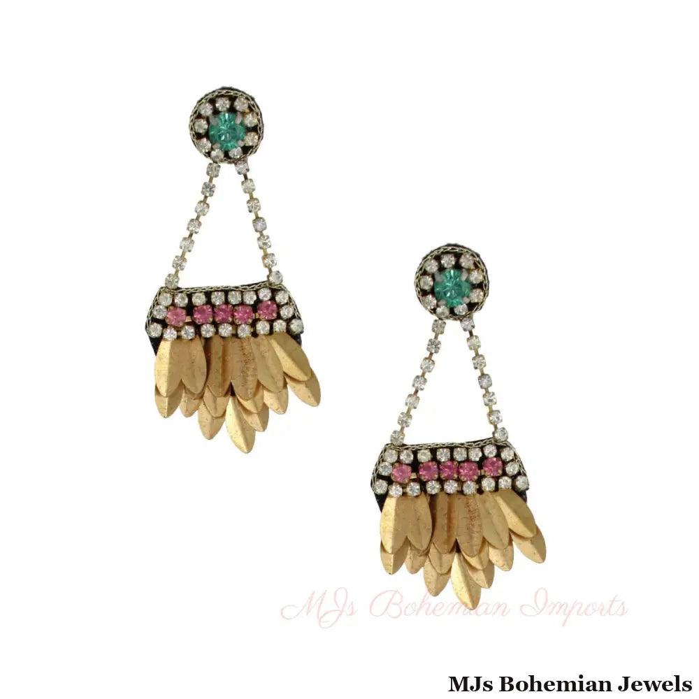 Rhinestone Hanging Leaves Earrings