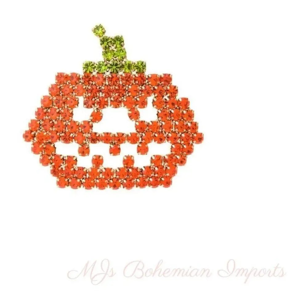 Rhinestone Jack O Lantern Brooch