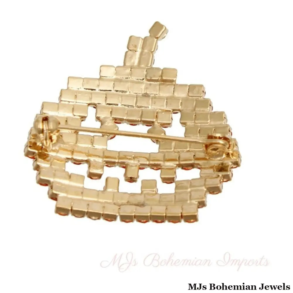 Rhinestone Jack O Lantern Brooch