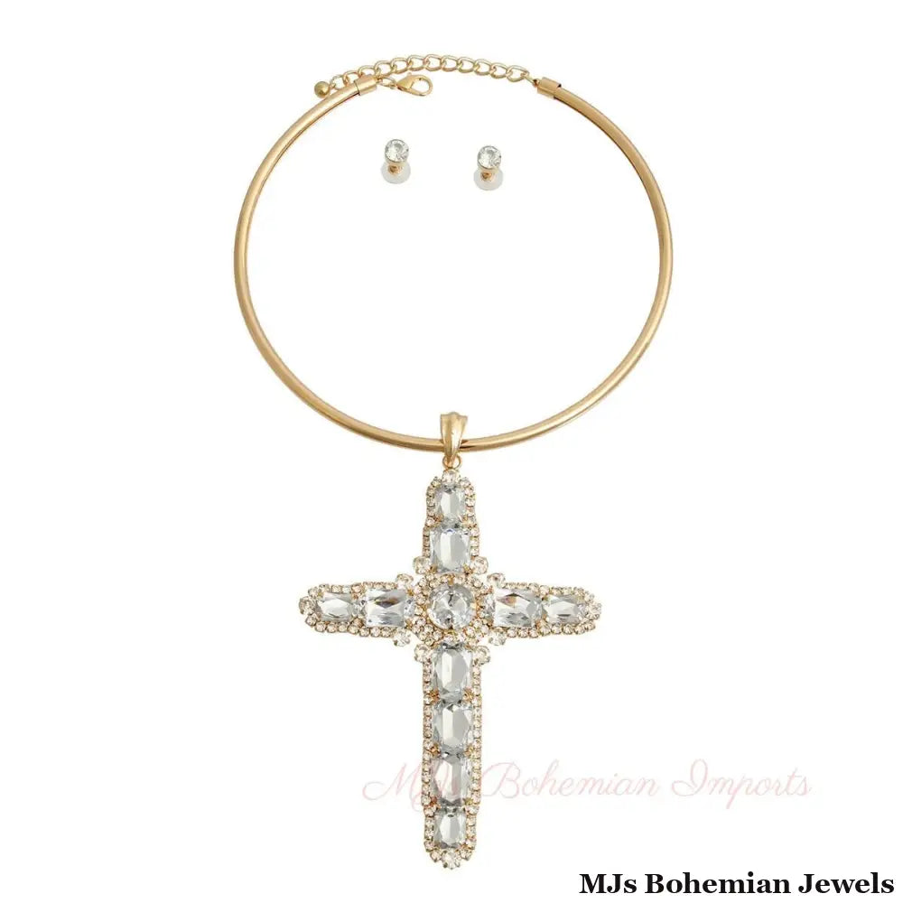 Rigid Gold Halo Cross Necklace