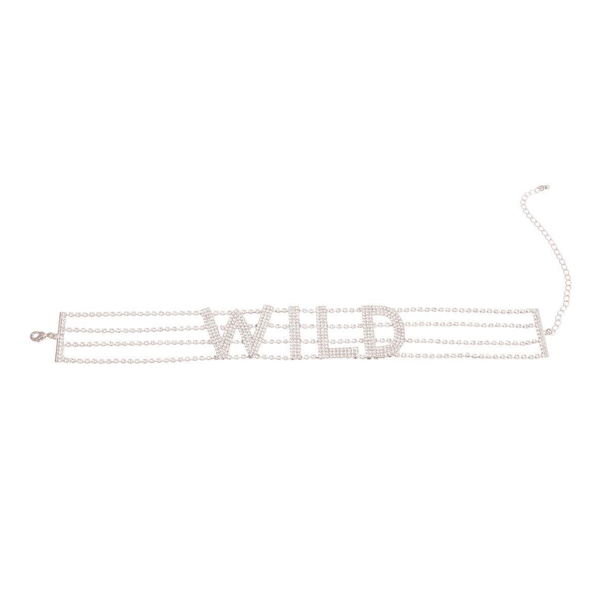 Silver WILD 4 Row Rhinestone Choker