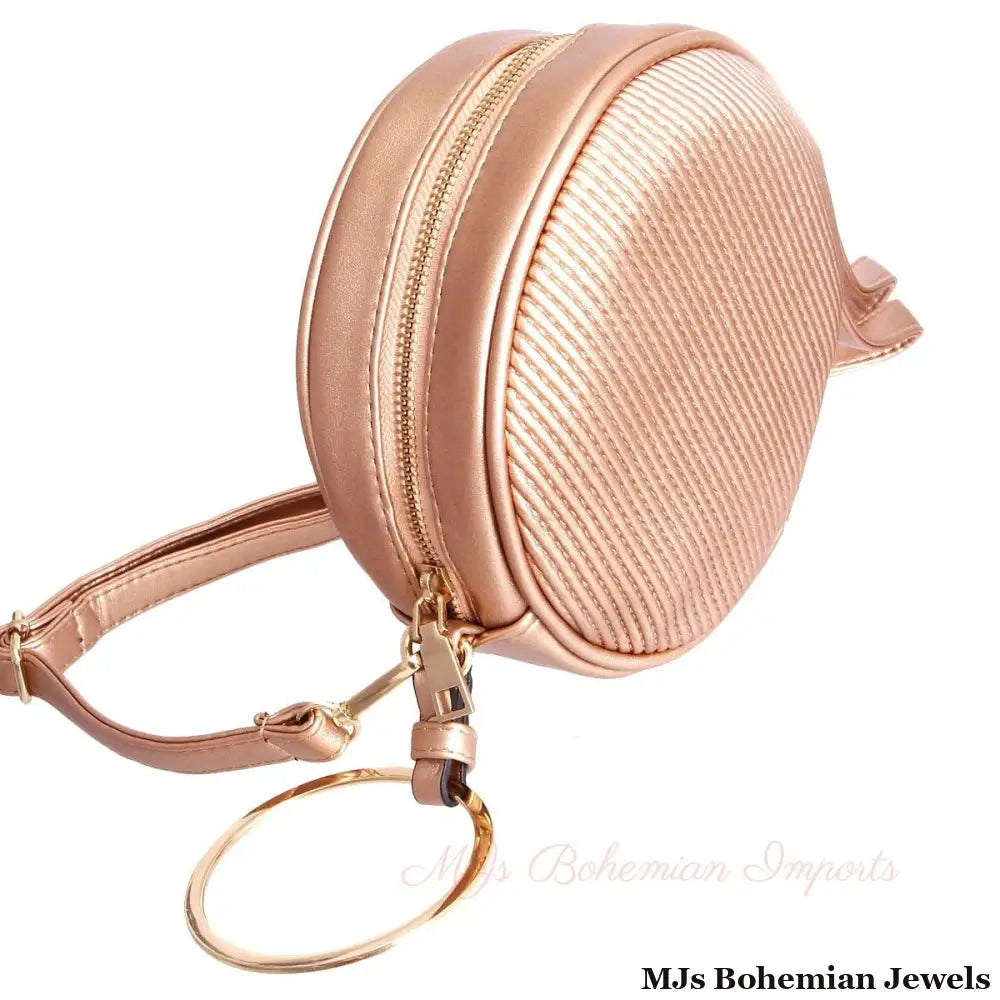 Rose Gold Ribbed Circle Crossbody Wristlet