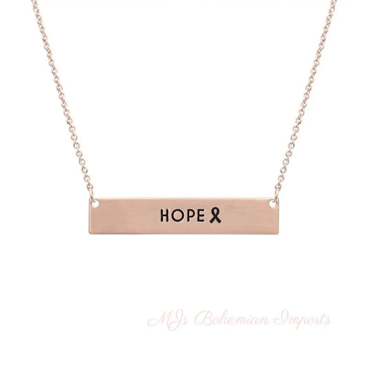 Rose Gold Ribbon HOPE Plate Necklace