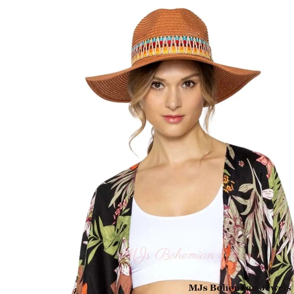 Rust Aztec Band Panama Hat