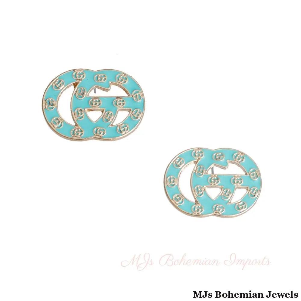 Sea Green and Gold Letter Print Studs