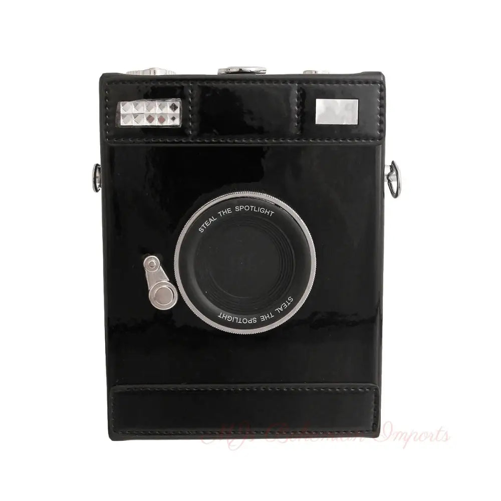 Shiny Black Camera Handbag