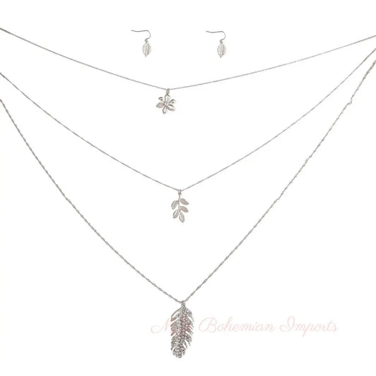 Silver 3 Layer Chain Leaf Necklace