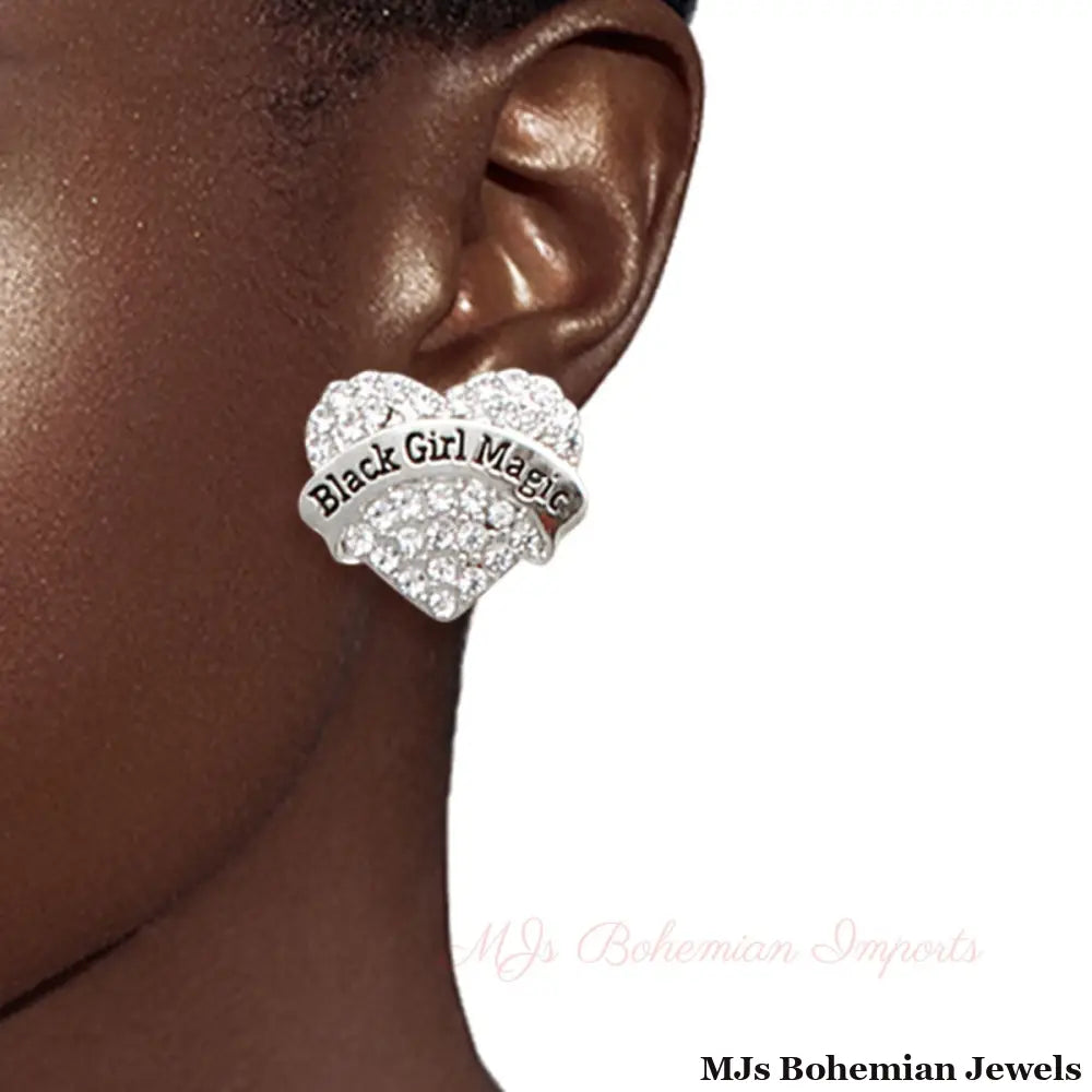 Silver 3 Pcs Black Girl Afro Studs