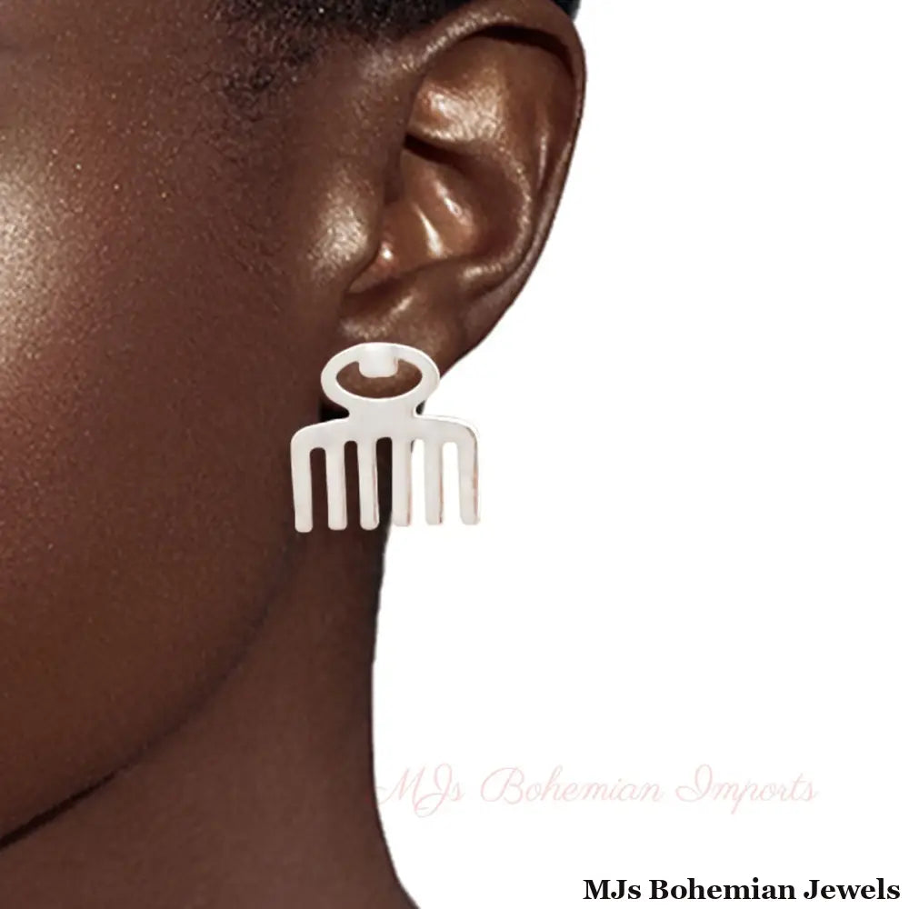 Silver 3 Pcs Black Girl Afro Studs