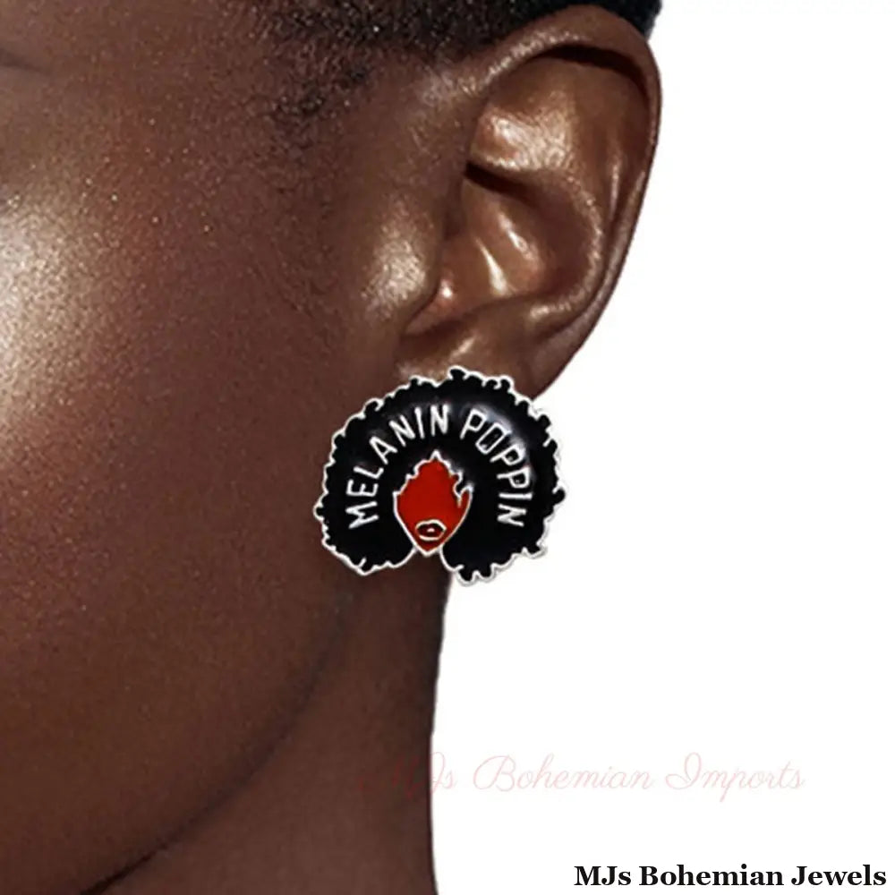 Silver 3 Pcs Black Girl Afro Studs