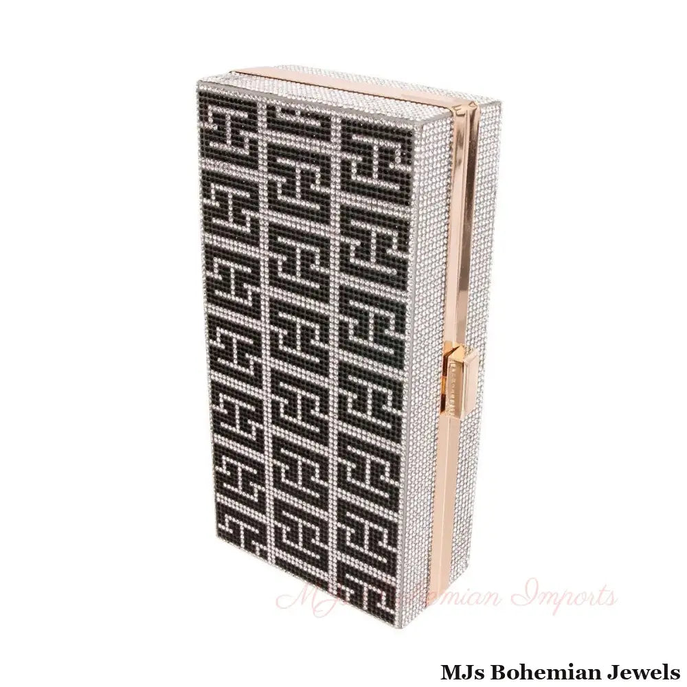 Silver and Black Greek Key Hardcase Clutch