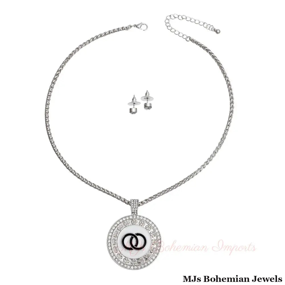 Silver and White Infinity Pendant Necklace