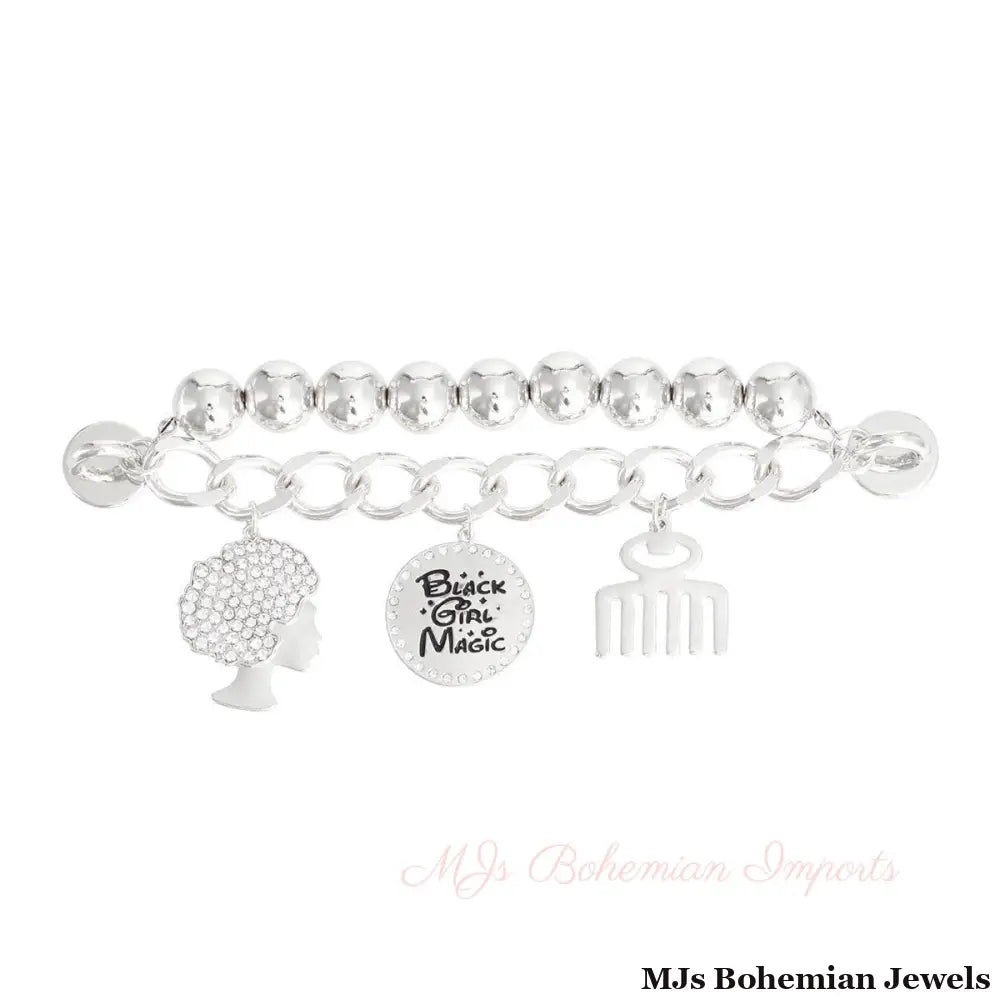 Silver Black Girl Magic Phone Strap